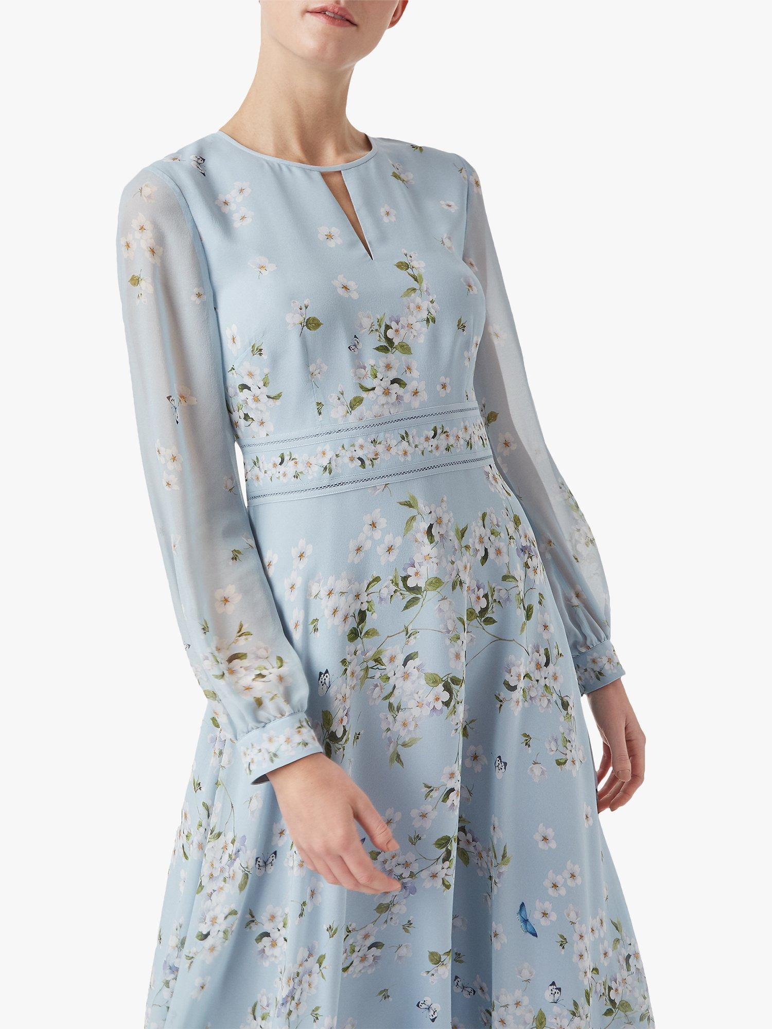Hobbs Skye Silk Floral Dress Celeste Blue