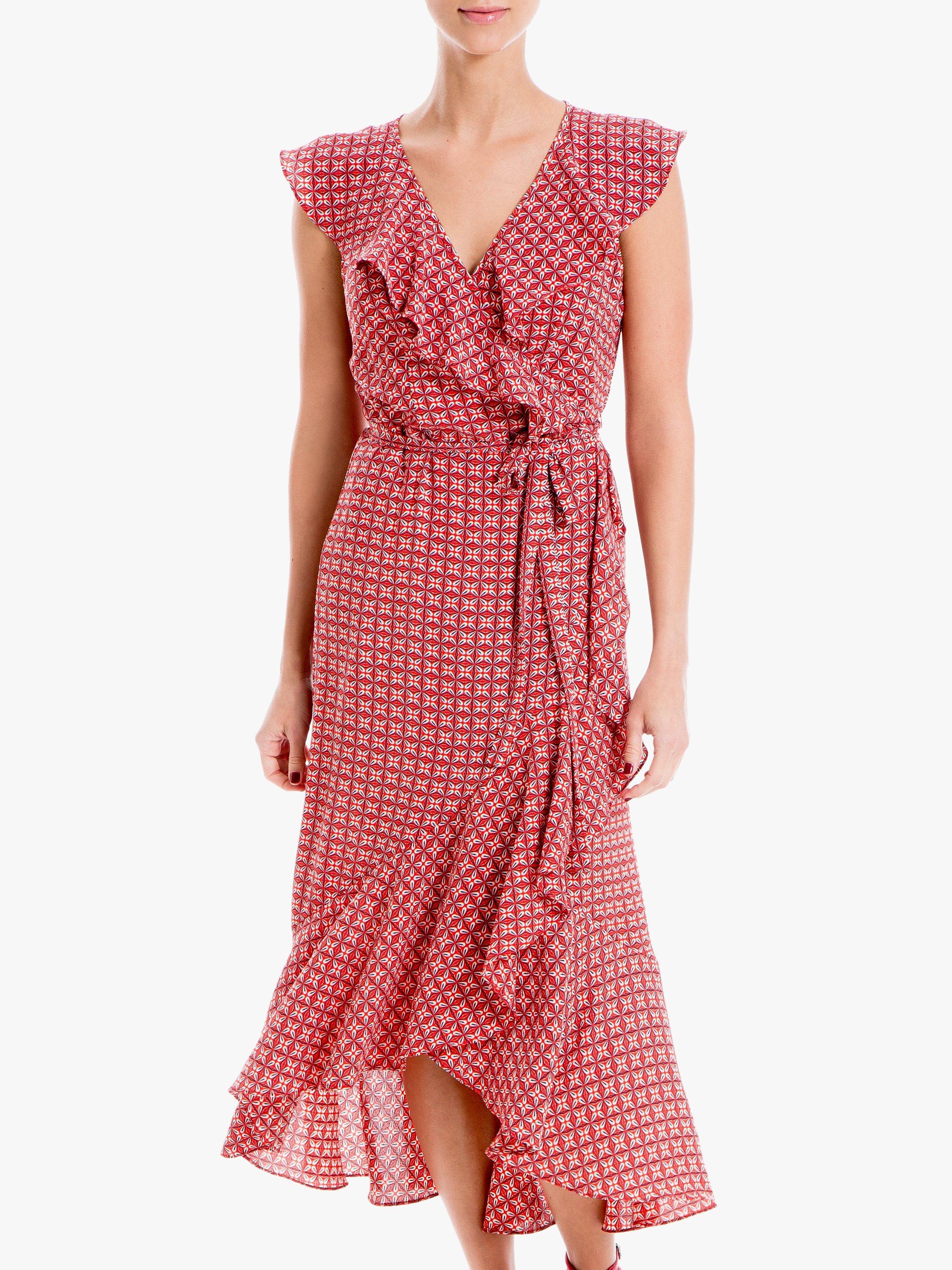 Max Studio Maxi Sleeveless Geo Print Wrap Dress, Scarlett/Navy