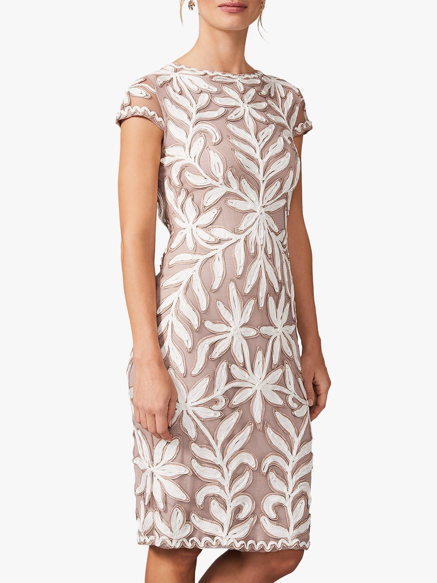 Phase Eight Isobel Floral Tapework Tailored Dress, Taupe/Ivory