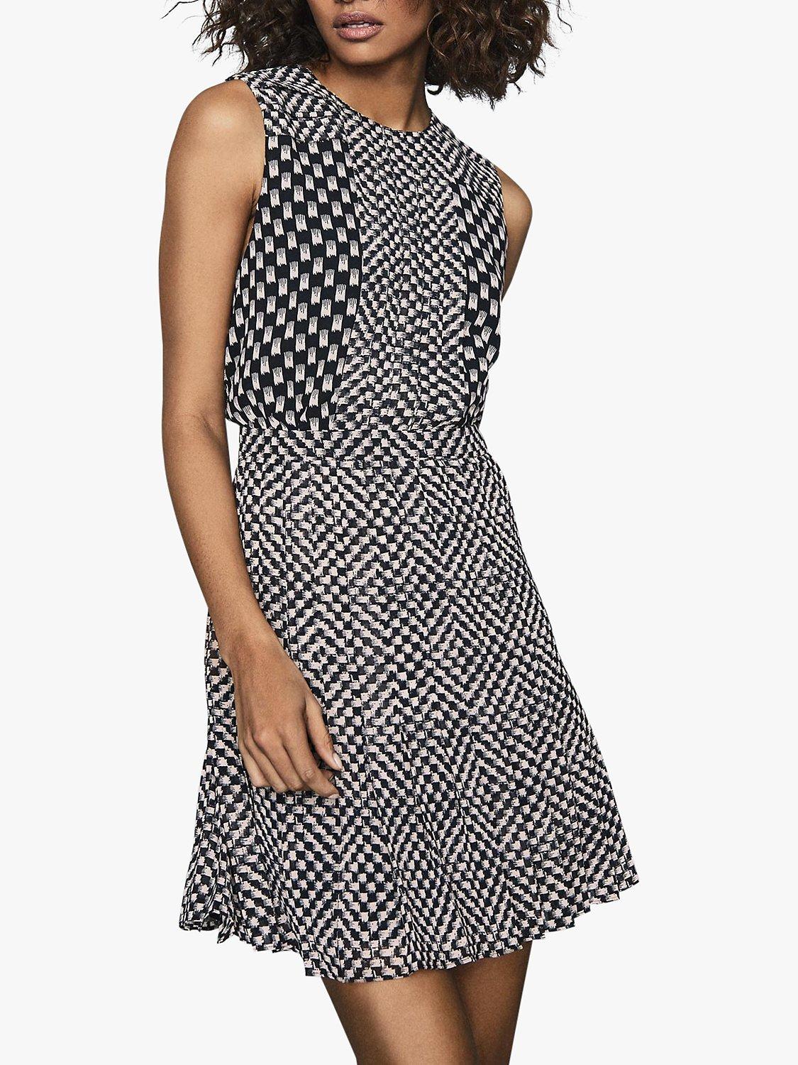 Reiss Nancy Square Mini Dress, Black/White