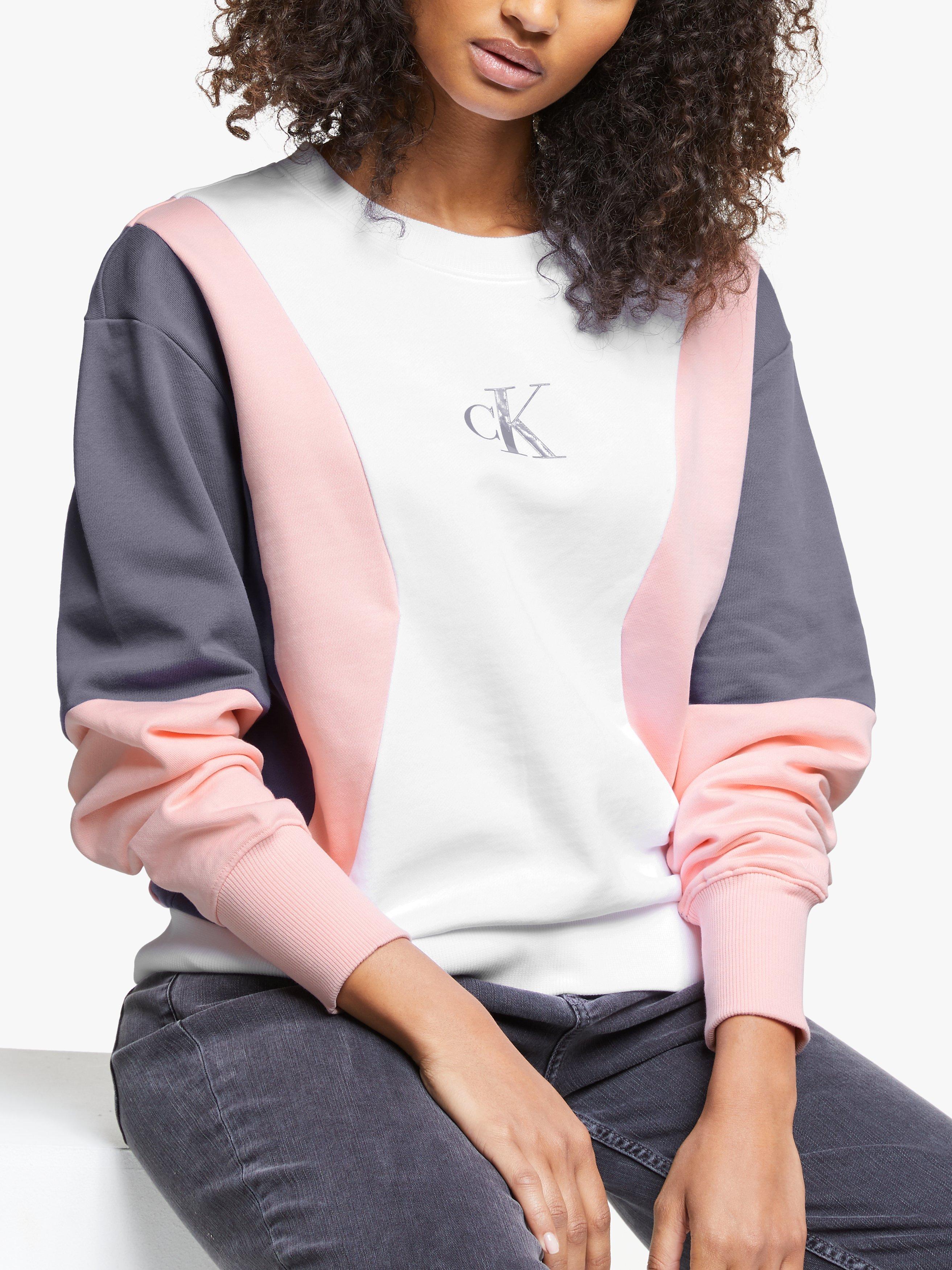 Calvin Klein Jeans Colour Block Sweatshirt, Bright White/Pink