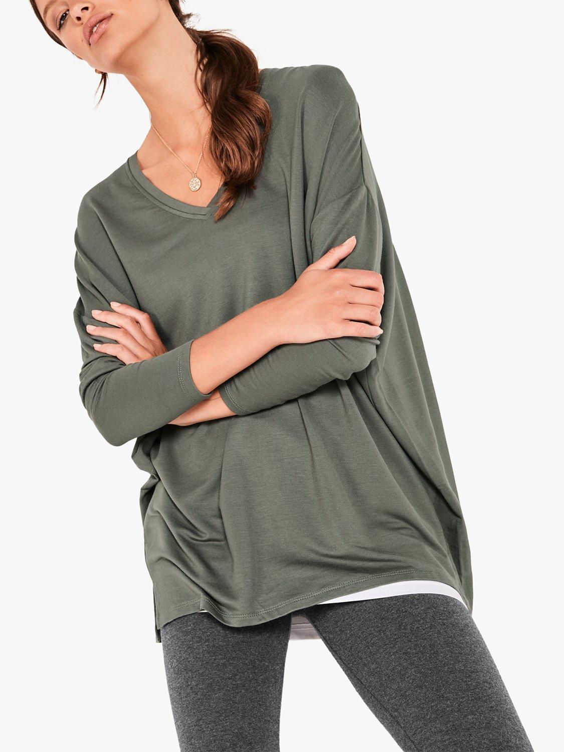 Product image 3 of 5, which shows HUSH V-Neck Jersey Top, Khaki, M