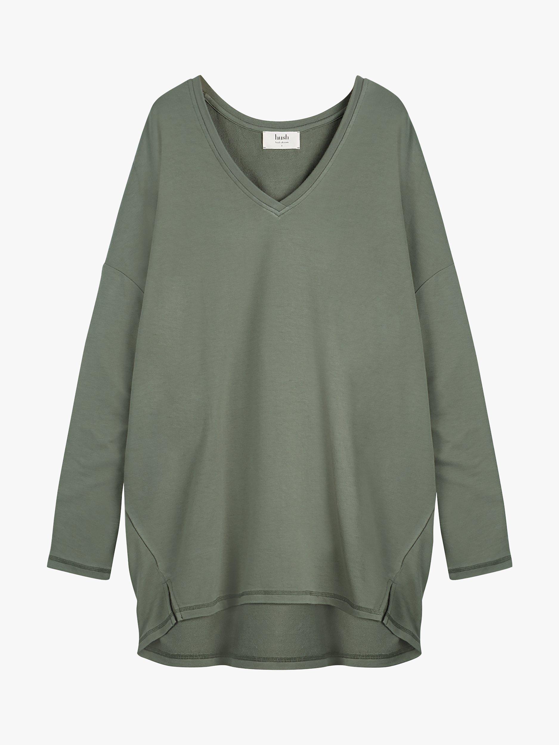 Product image 4 of 5, which shows HUSH V-Neck Jersey Top, Khaki, M