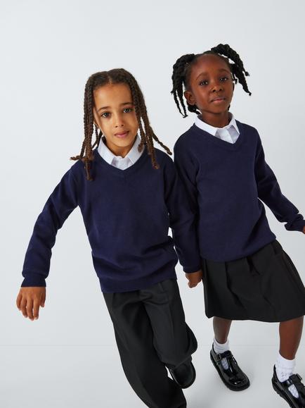 John Lewis Unisex Cotton V-Neck School Jumper, Navy
