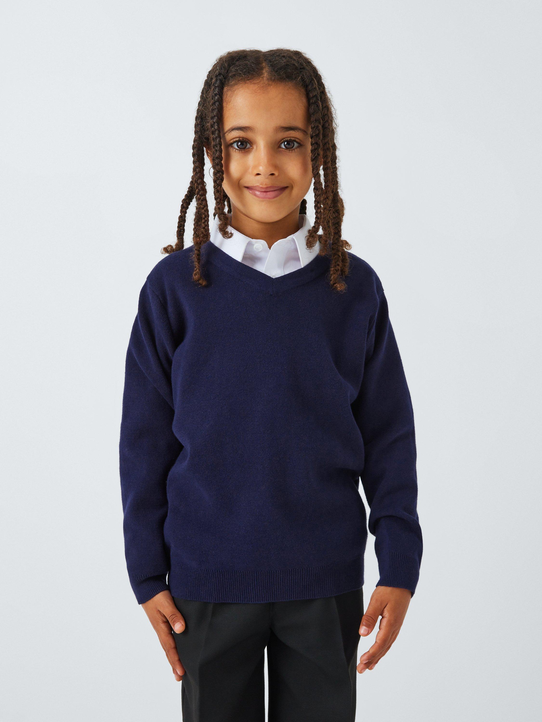 Product image 2 of 7, which shows John Lewis Unisex Cotton V-Neck School Jumper, Navy, Chest 38"