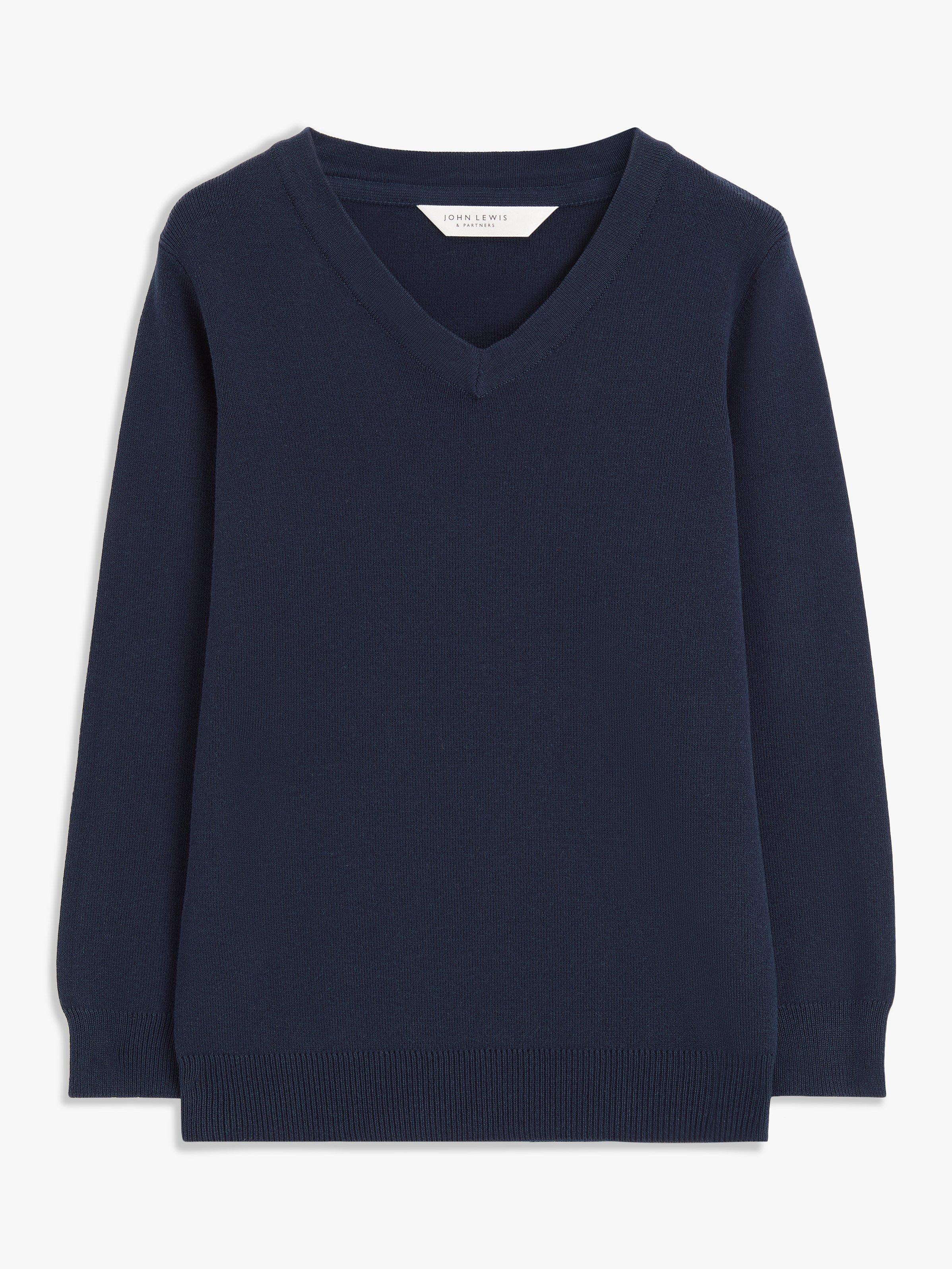 Product image 4 of 7, which shows John Lewis Unisex Cotton V-Neck School Jumper, Navy, Chest 38"