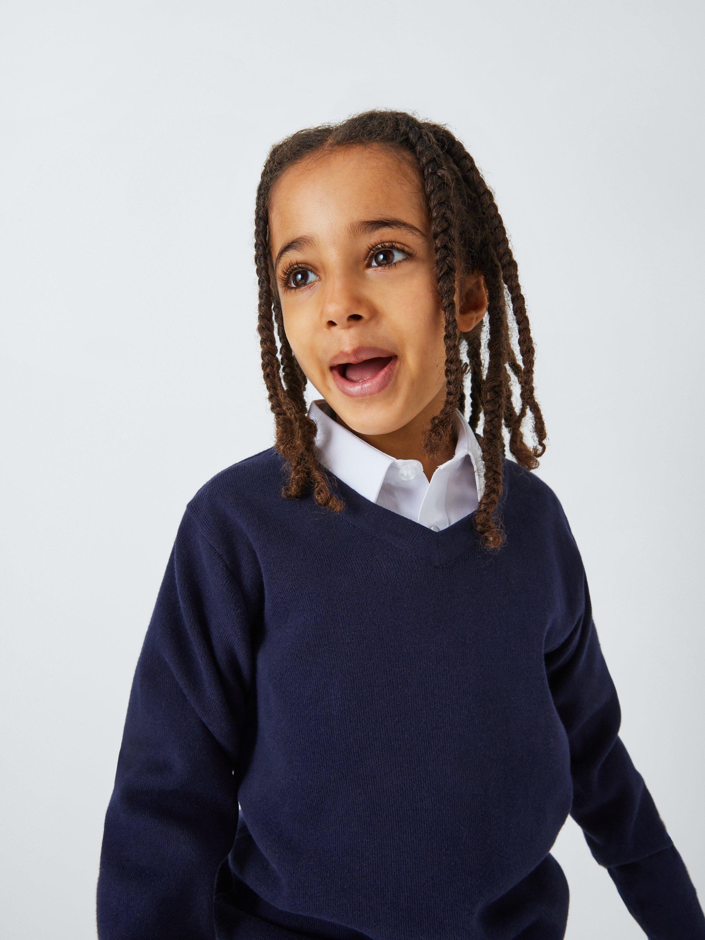 Product image 7 of 7, which shows John Lewis Unisex Cotton V-Neck School Jumper, Navy, Chest 38"
