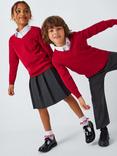 John Lewis Unisex Cotton V-Neck School Jumper, Red
