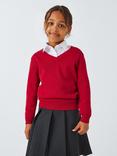 John Lewis Unisex Cotton V-Neck School Jumper, Red