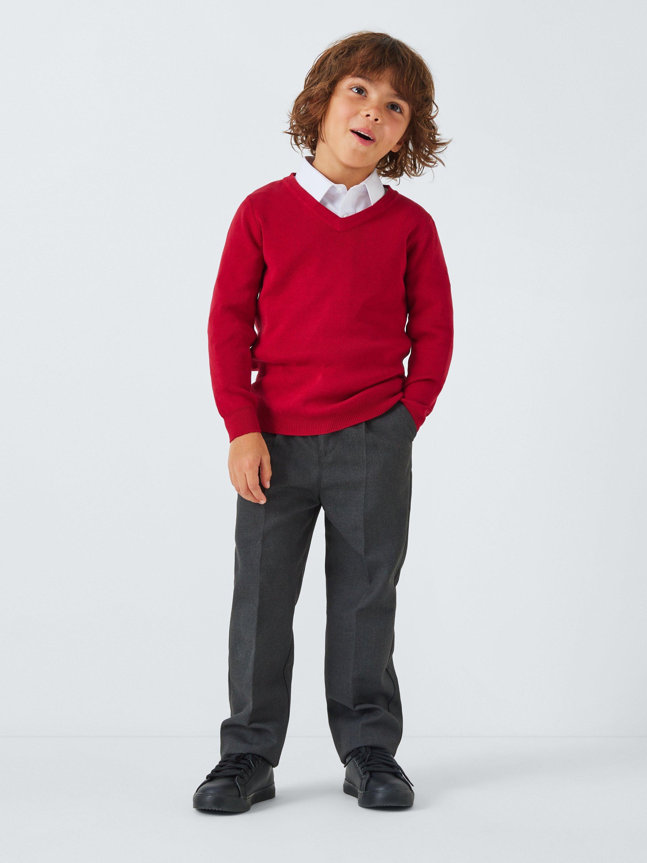 Product image 3 of 7, which shows John Lewis Unisex Cotton V-Neck School Jumper, Red, 3-4 years