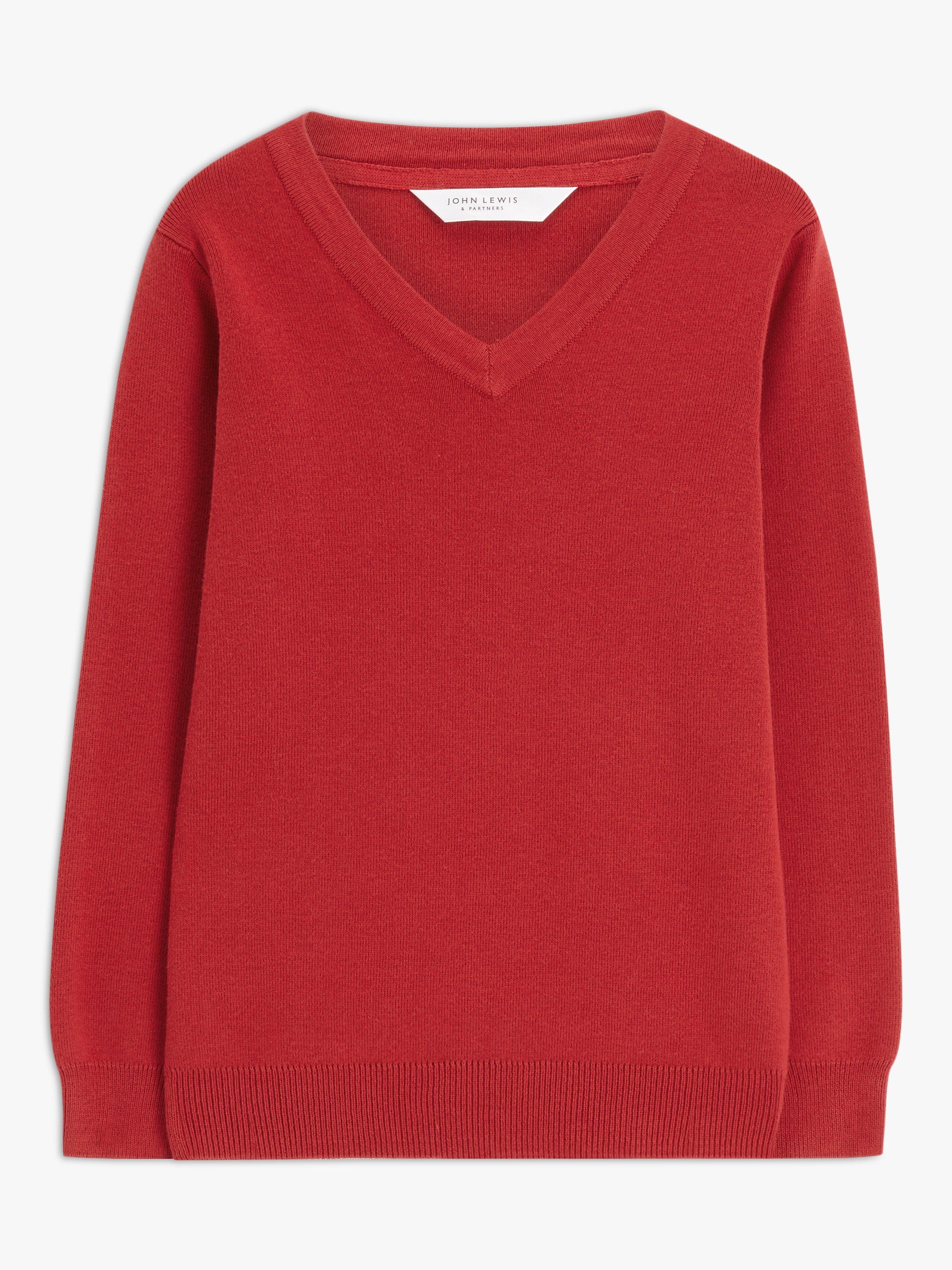 John Lewis Unisex Cotton V Neck School Jumper Red