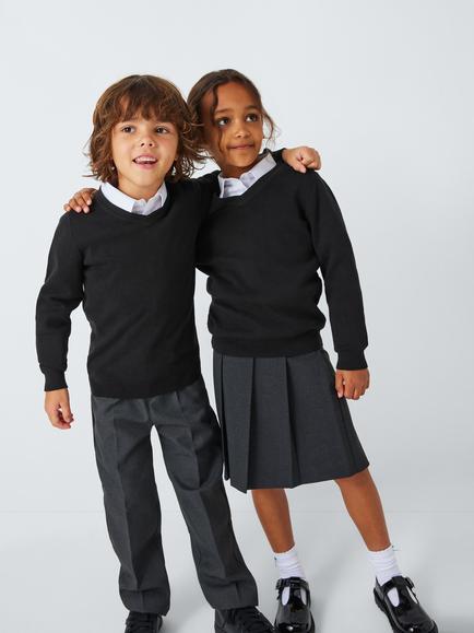 John Lewis Unisex Cotton V-Neck School Jumper, Black
