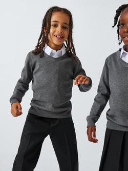 John Lewis Unisex Cotton V-Neck School Jumper, Grey