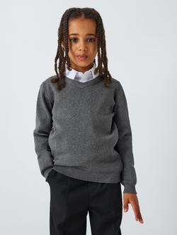 John Lewis Unisex Cotton V-Neck School Jumper - view 2, Grey