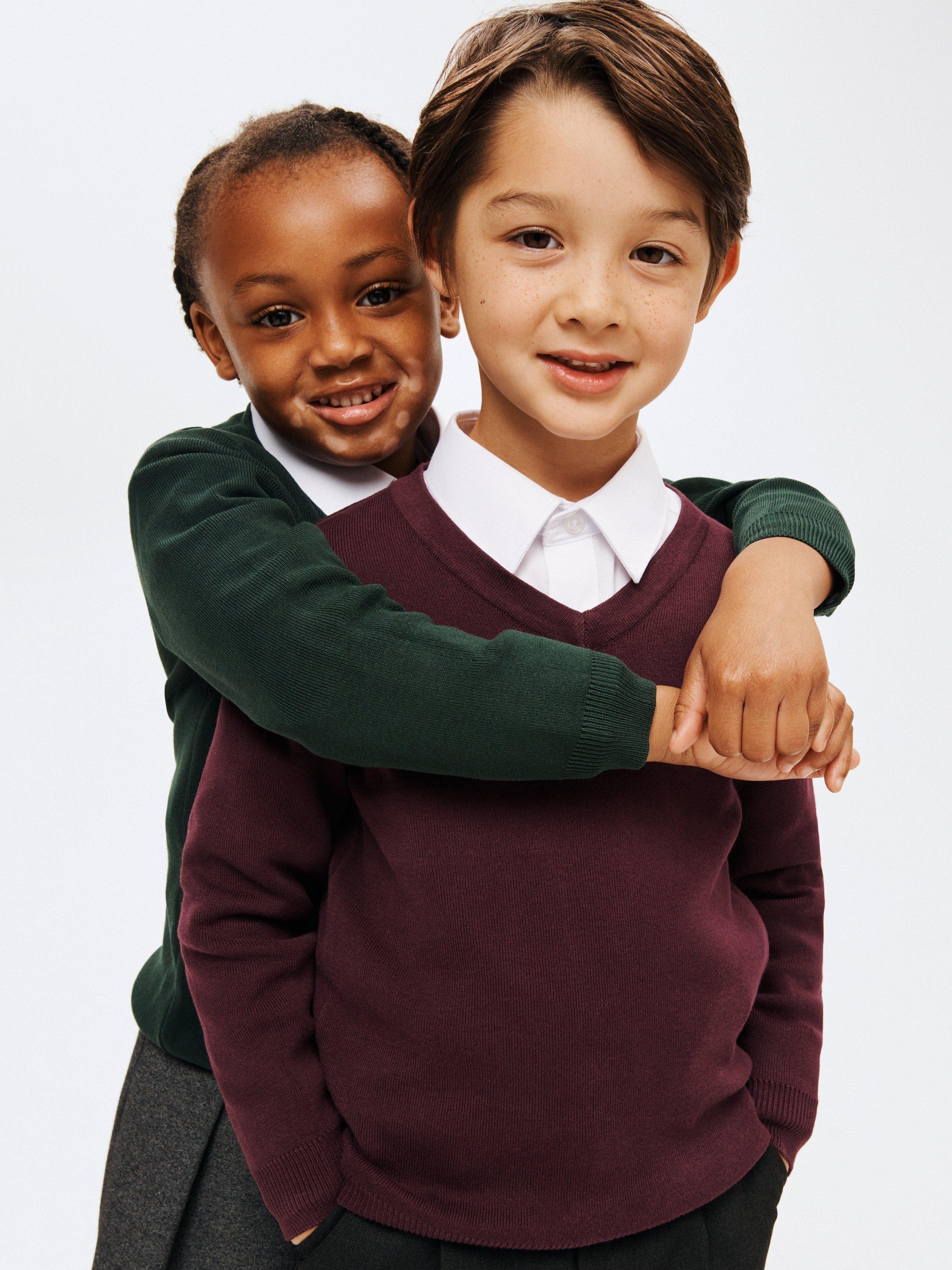 John Lewis Unisex Cotton V Neck School Jumper Maroon Chest 38