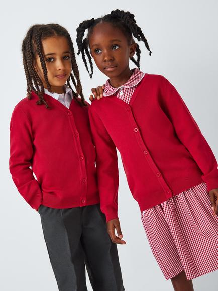 John Lewis Unisex Cotton V-Neck School Cardigan, Red
