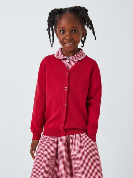 John Lewis Unisex Cotton V-Neck School Cardigan - view 2, Red