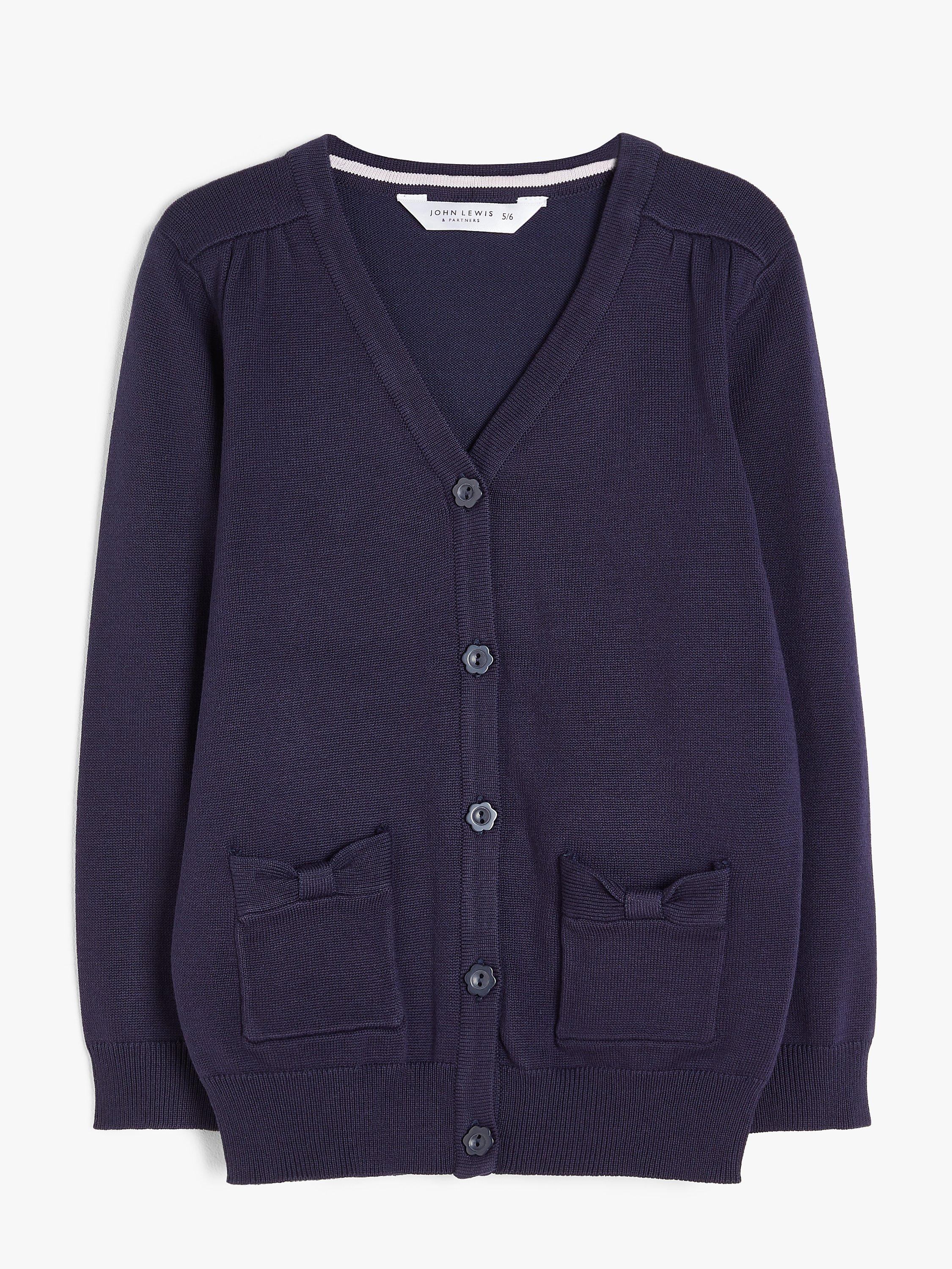 John Lewis Girls' Cotton Double Pocket Easy Care Cardigan, Navy, 3-4 years