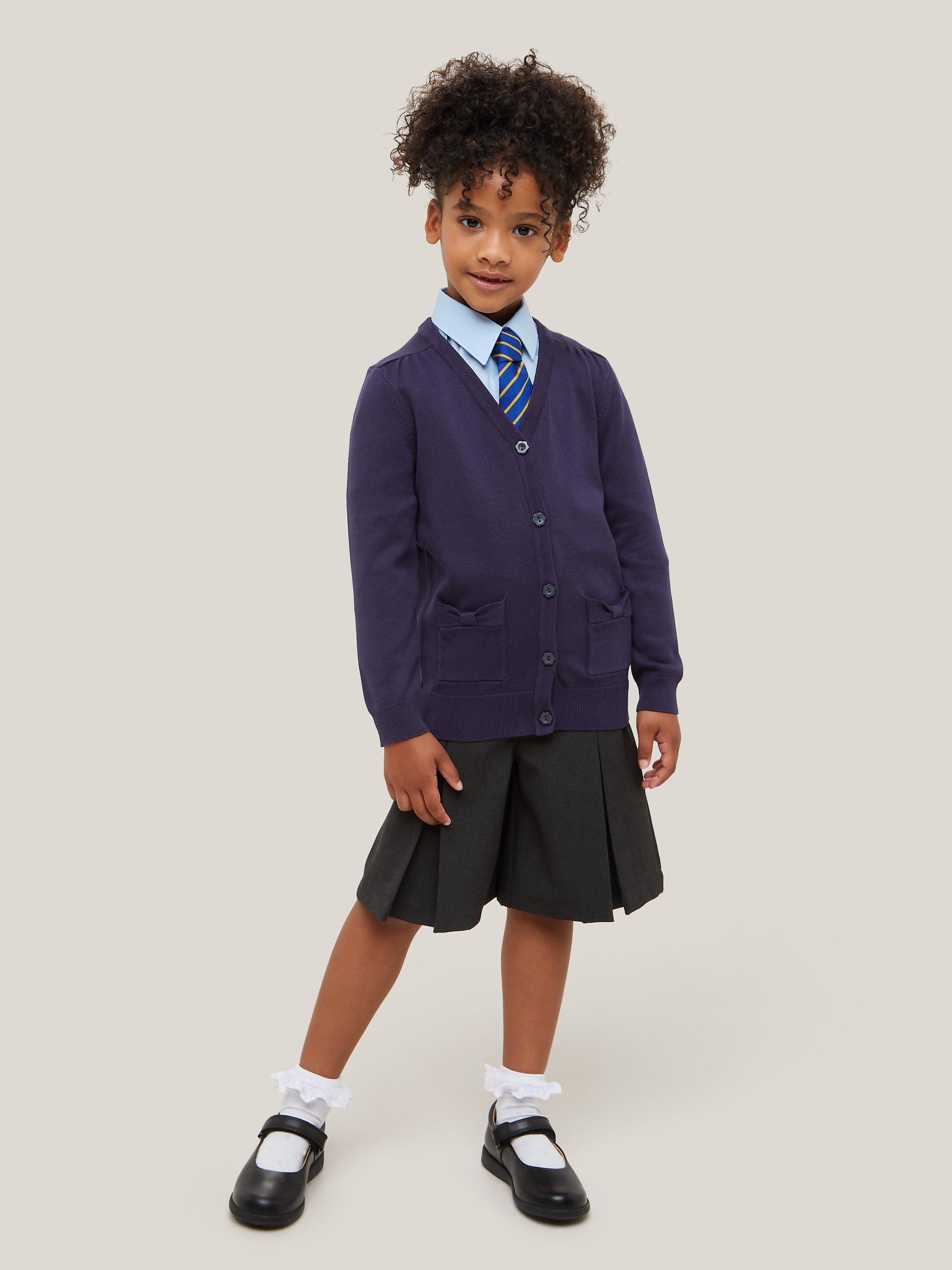 John Lewis Girls' Cotton Double Pocket Easy Care Cardigan, Navy, 3-4 years