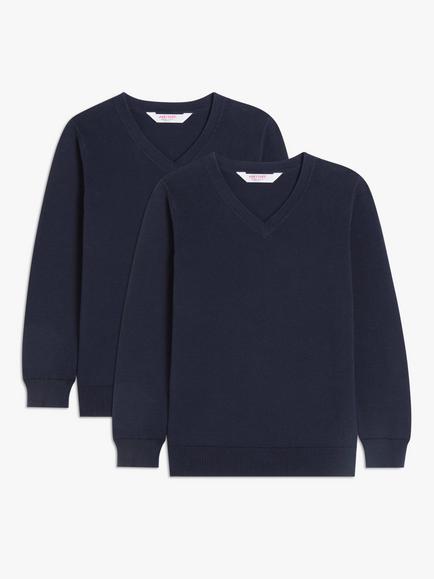 John Lewis Unisex Cotton School Jumper, Pack of 2, Navy