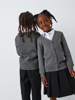 John Lewis Unisex Cotton V-Neck School Cardigan, Grey