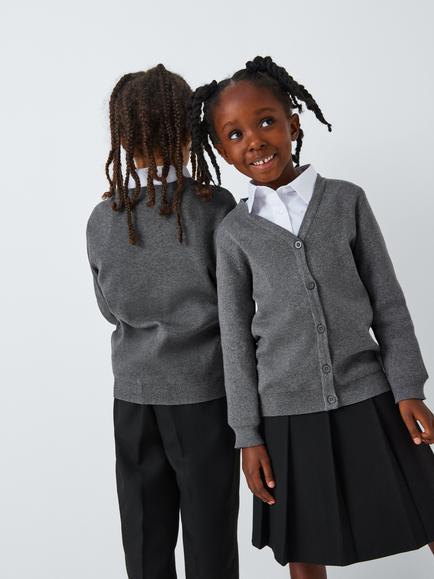 John Lewis Unisex Cotton V-Neck School Cardigan, Grey