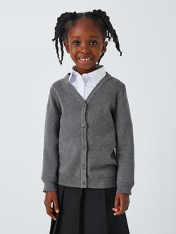 John Lewis Unisex Cotton V-Neck School Cardigan - view 2, Grey