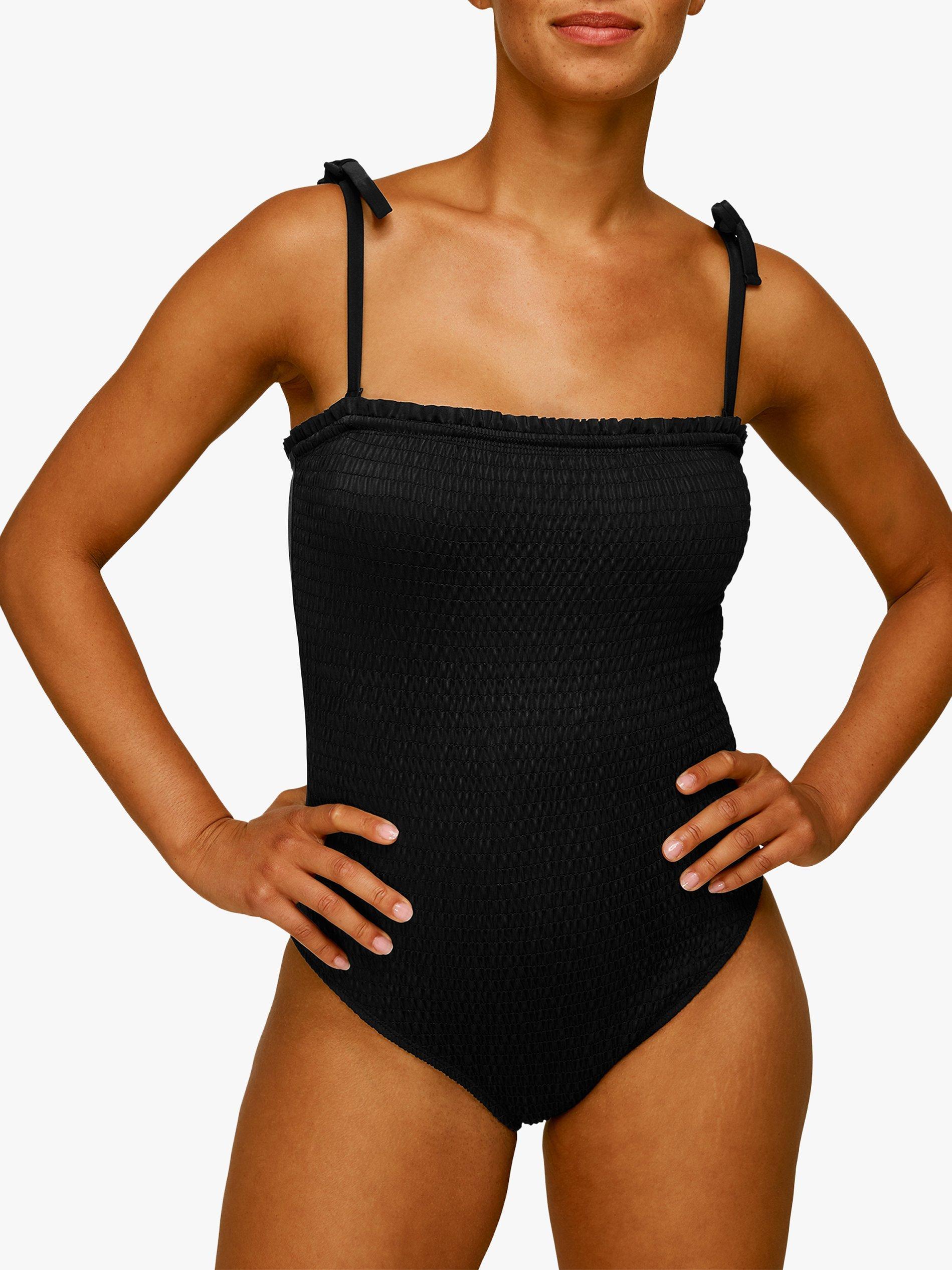 Whistles Shirred Tie Strap Swimsuit, Black