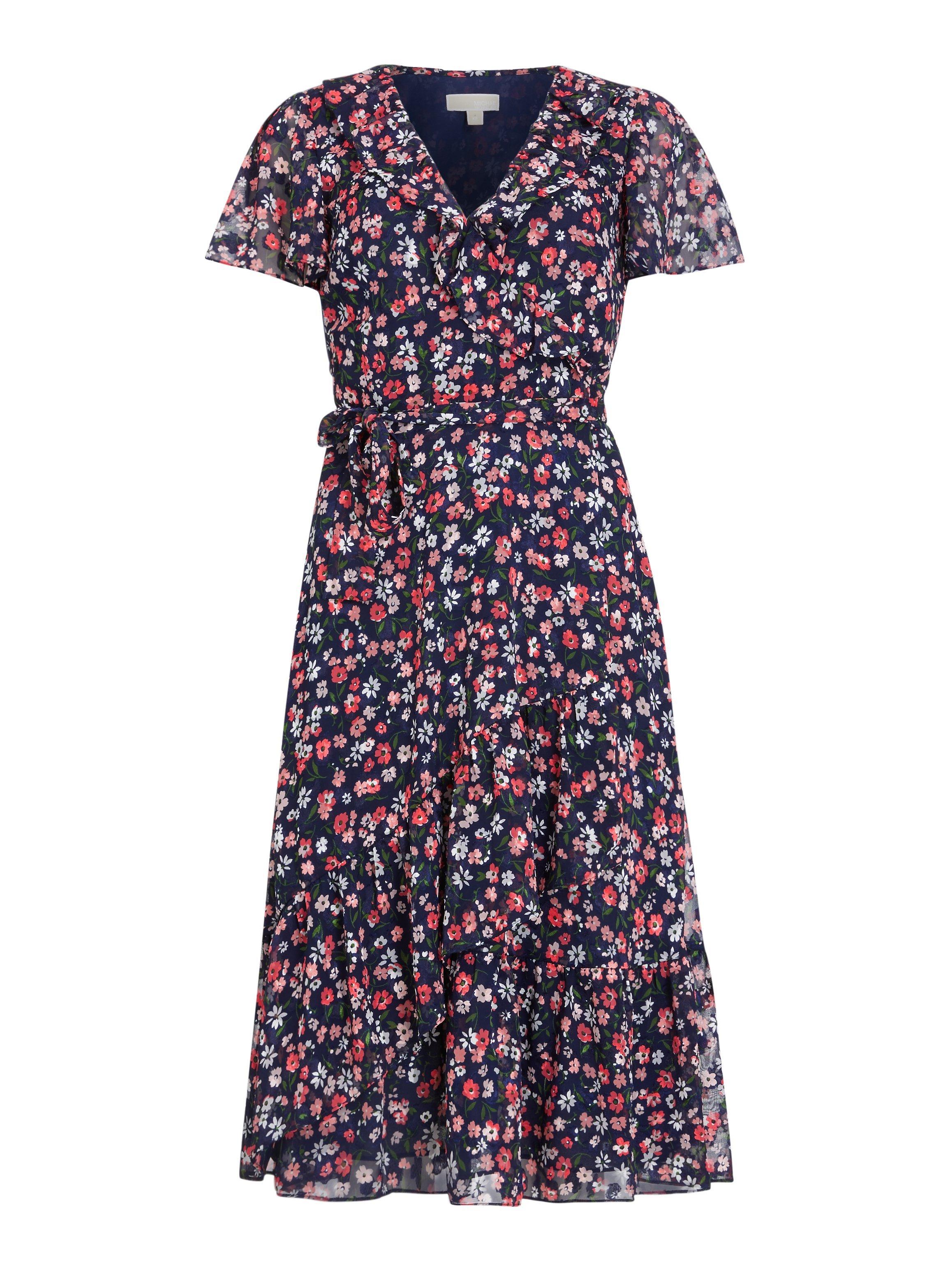 MICHAEL Michael Kors Wrap Floral Print Midi Dress Coral Peach