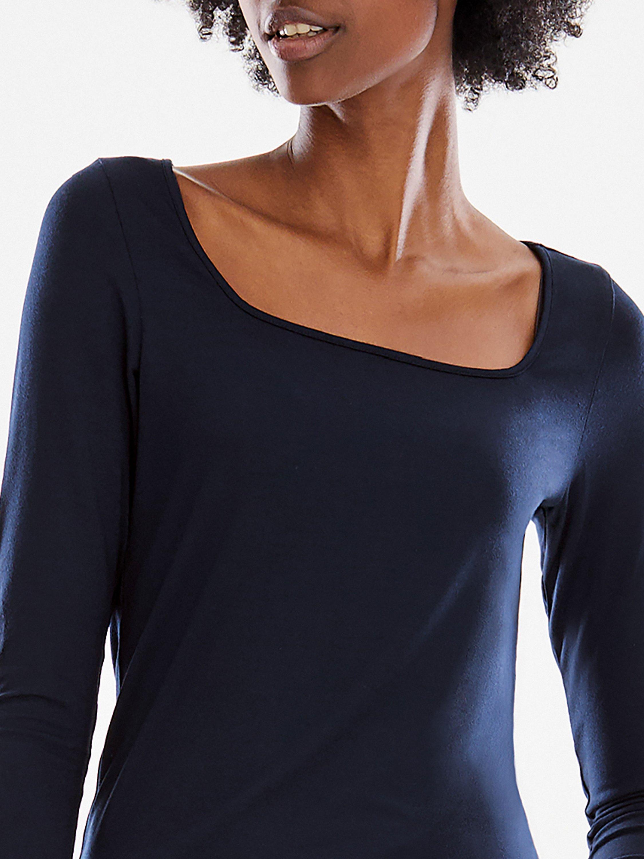 Product image 3 of 3, which shows Pure Collection Jersey Square Neck Top, French Navy, 8