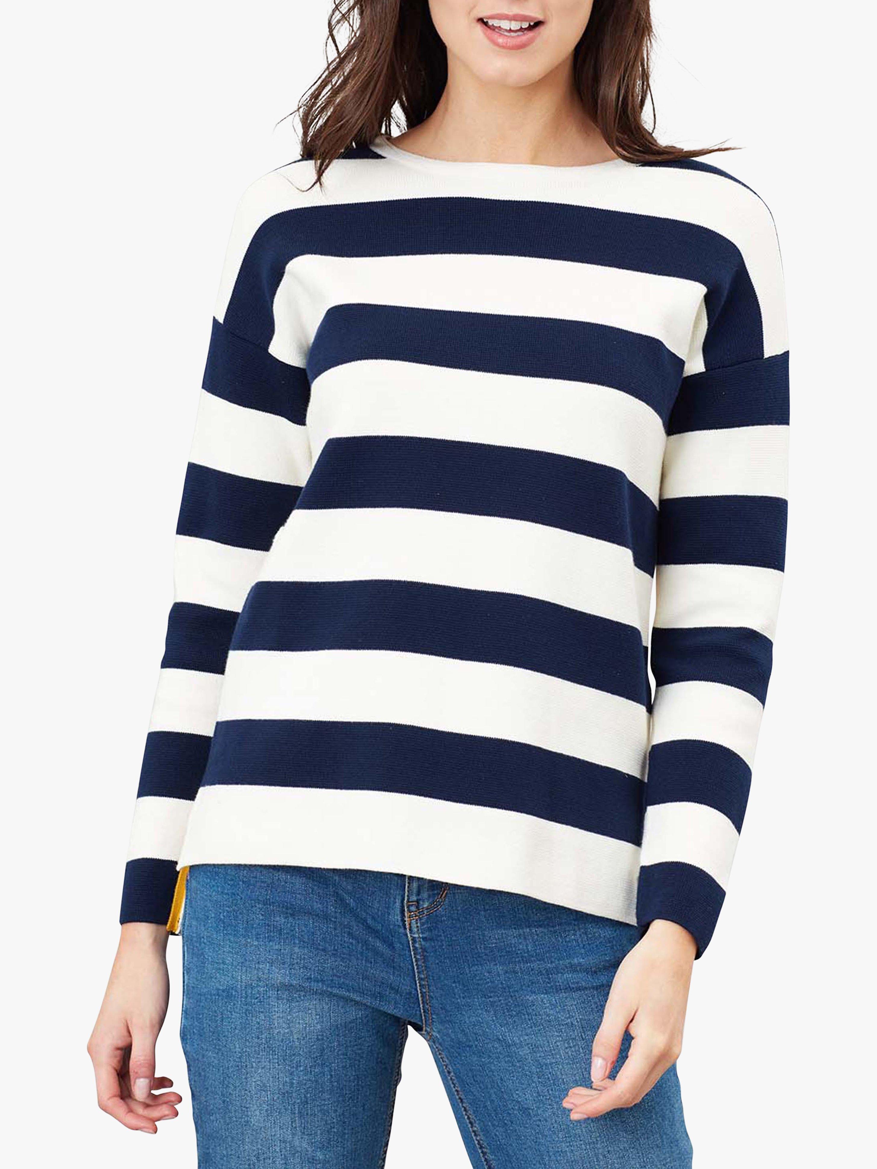 Joules Uma Milano Stripe Cotton Jumper, Cream/Navy