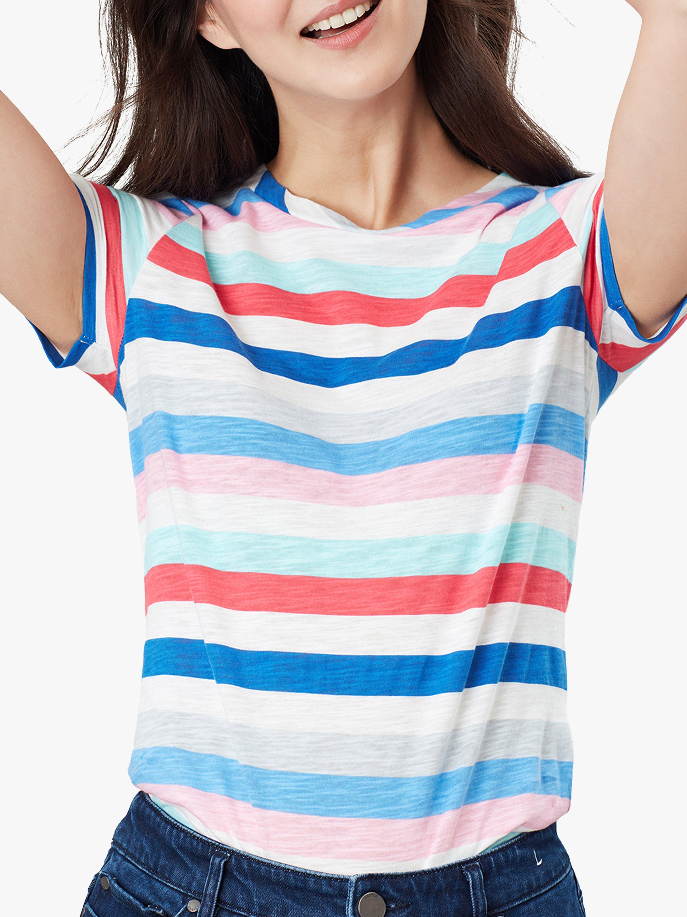 Joules Carley Striped Classic Crew T-Shirt, Blue/Multi