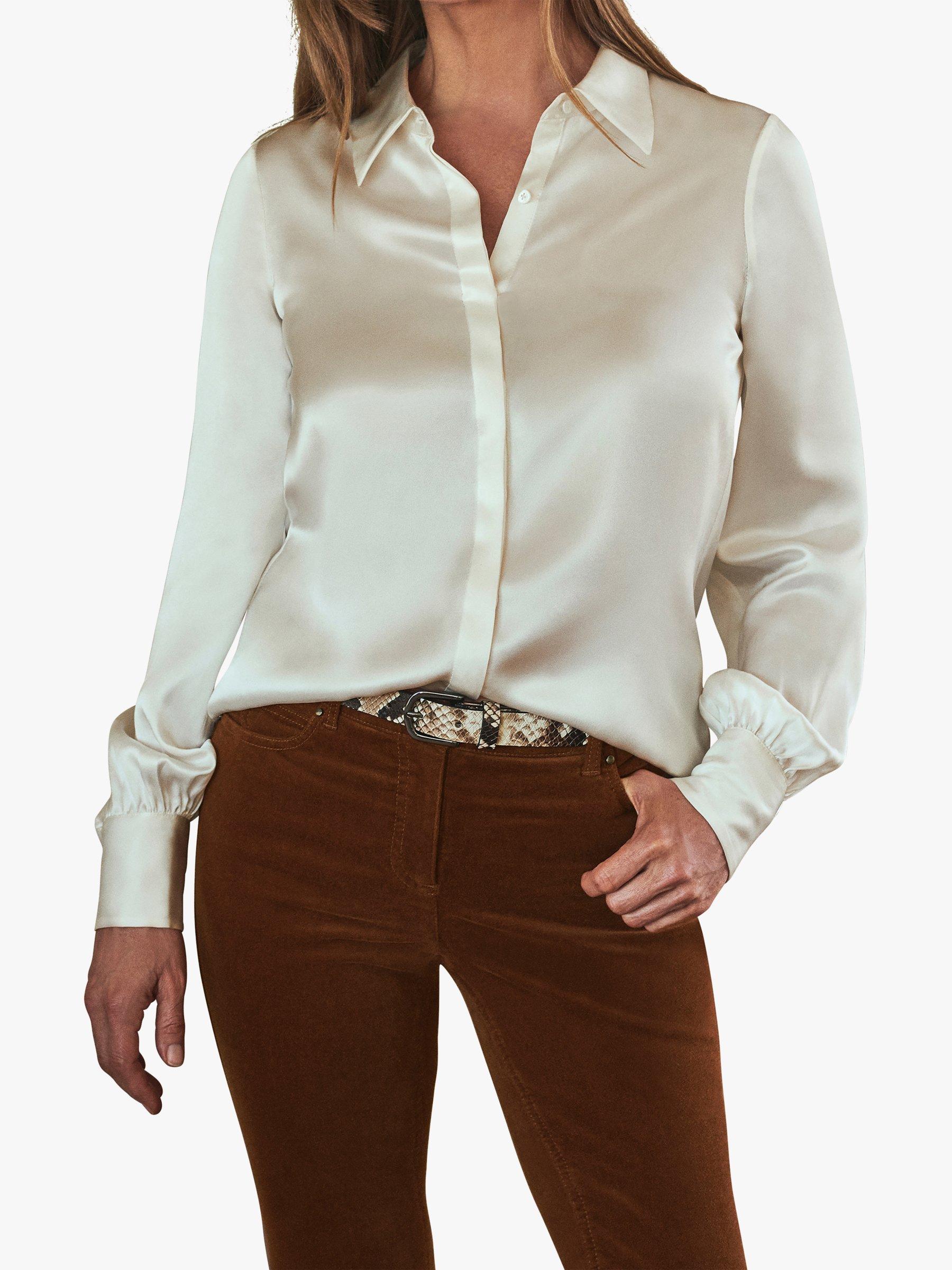 Product image 4 of 6, which shows Pure Collection Silk Satin Shirt, Ivory, 8
