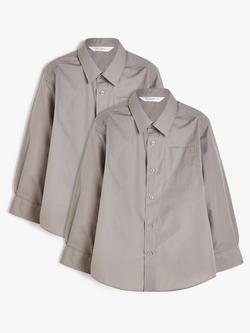 John Lewis Boys' Long Sleeve Non-Iron School Shirt, Pack of 2, Grey