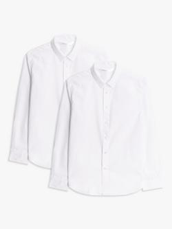 John Lewis Boys' Slim Fit Long Sleeve School Shirt, Pack of 2, White, White