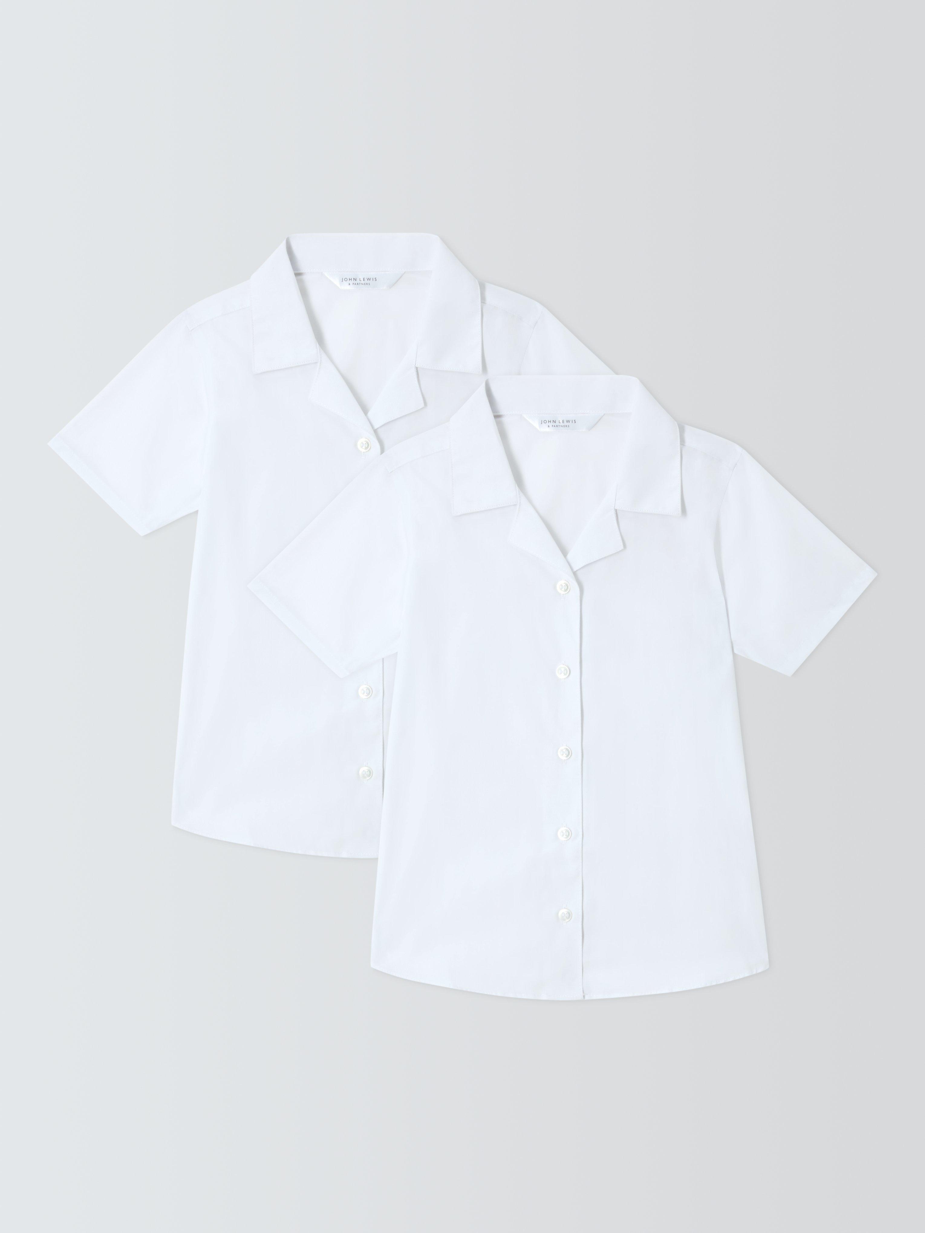 Product image 1 of 4, which shows John Lewis Girls' Open Neck Short Sleeve School Blouse, Pack of 2, White, 4 years