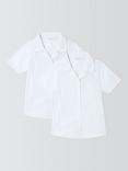 John Lewis Girls' Open Neck Short Sleeve School Blouse, Pack of 2, White