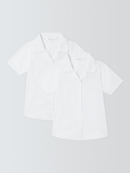 John Lewis Girls' Open Neck Short Sleeve School Blouse, Pack of 2, White