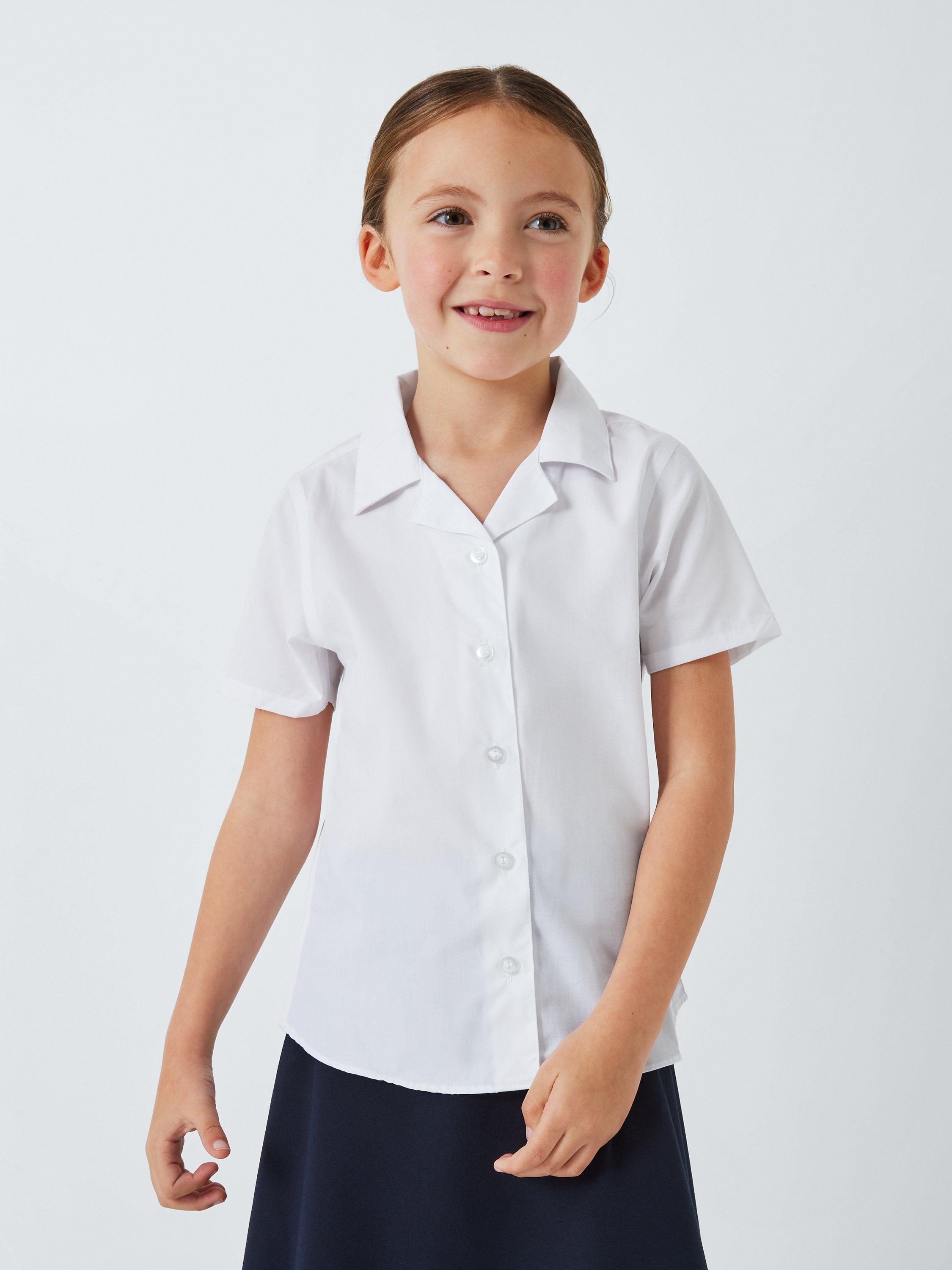 Product image 2 of 4, which shows John Lewis Girls' Open Neck Short Sleeve School Blouse, Pack of 2, White, 4 years