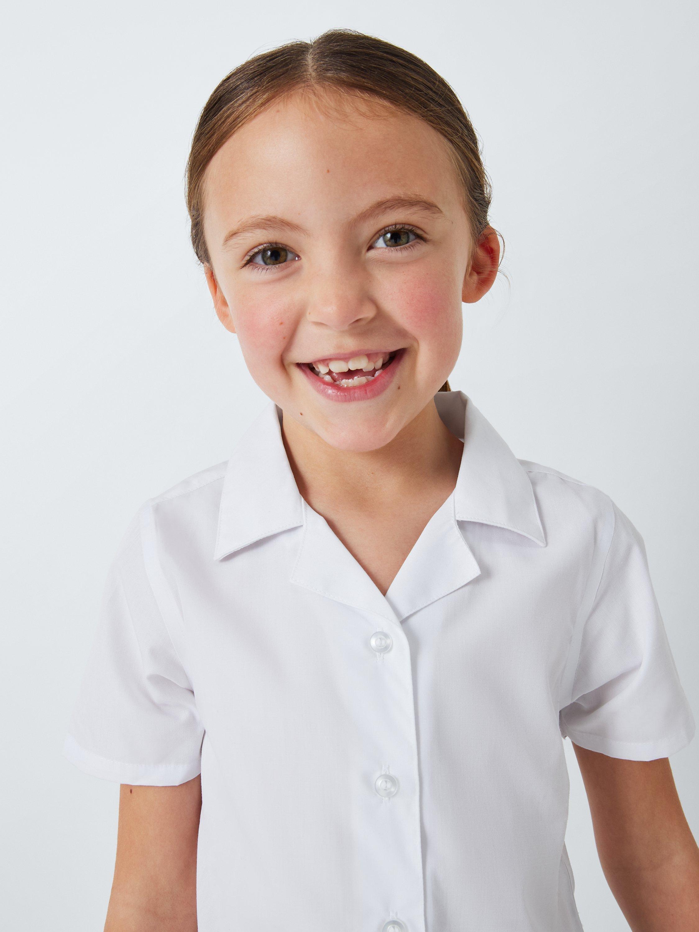 Product image 4 of 4, which shows John Lewis Girls' Open Neck Short Sleeve School Blouse, Pack of 2, White, 4 years