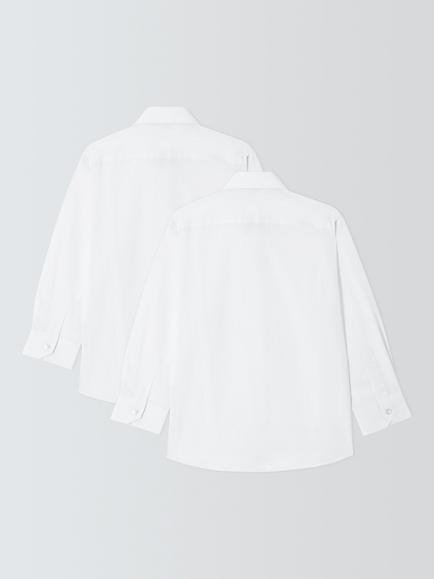 John Lewis Boys' Long Sleeve School Shirt, Pack of 2, White - view 2, White