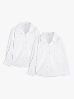 John Lewis Girls' Long Sleeve Open Neck School Shirt, Pack of 2, White