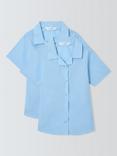 John Lewis Girls' Open Neck Short Sleeve School Blouse, Pack of 2, Blue