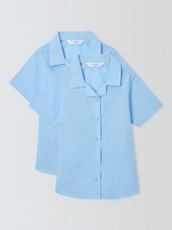 John Lewis Girls' Open Neck Short Sleeve School Blouse, Pack of 2, Blue