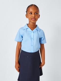 John Lewis Girls' Open Neck Short Sleeve School Blouse, Pack of 2 - view 2, Blue