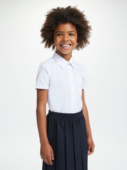 John Lewis Kids' Short Sleeve School Blouse, Pack of 2, White - view 2, White