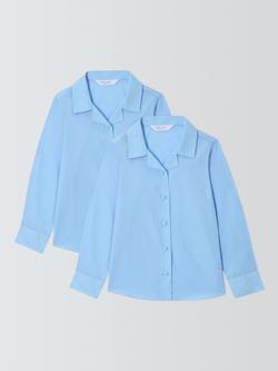 John Lewis Girls' Long Sleeve Open Neck School Shirt, Pack of 2, Blue