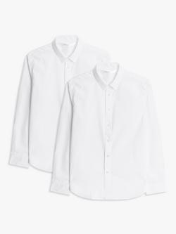 John Lewis Girls' Slim Fit Long Sleeve School Shirt, Pack of 2, White, White White