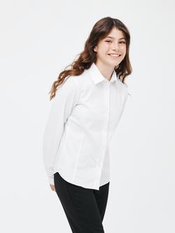 John Lewis Girls' Slim Fit Long Sleeve School Shirt, Pack of 2, White - view 2, White White