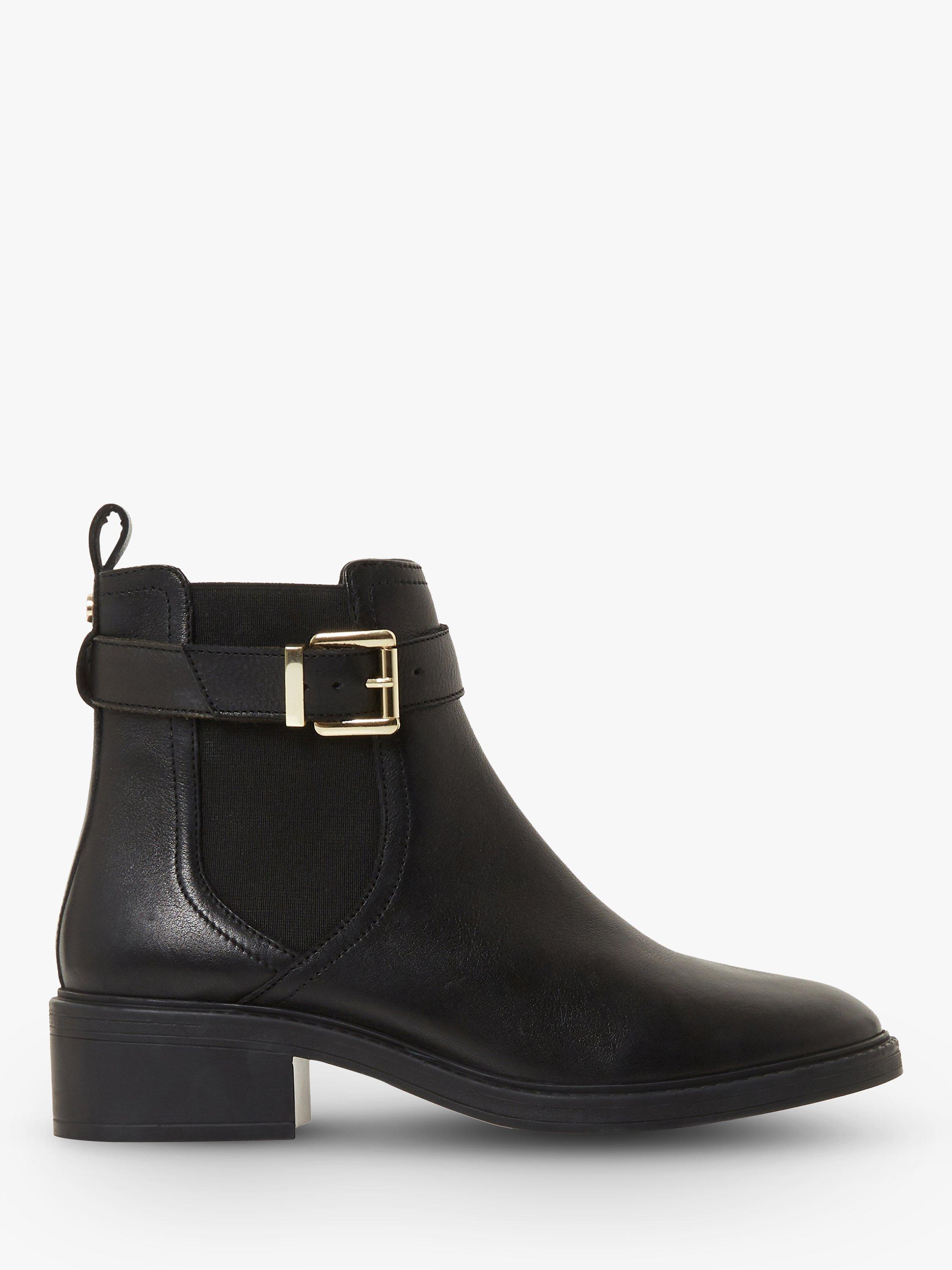 Dune Piros T Leather Buckle Strap Ankle Boots Black